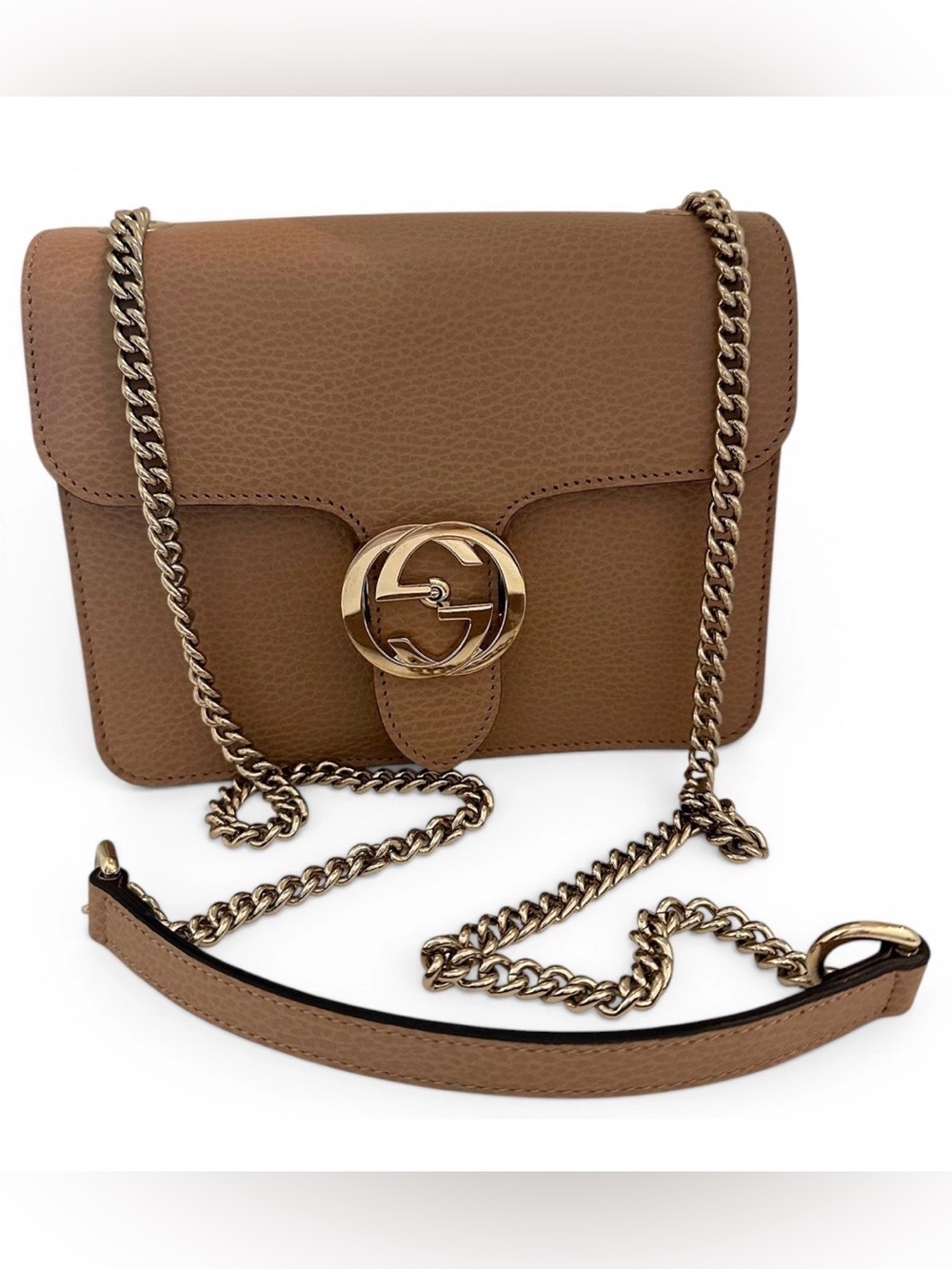 Gucci Brown Pebbled Leather Chain Shoulder Bag